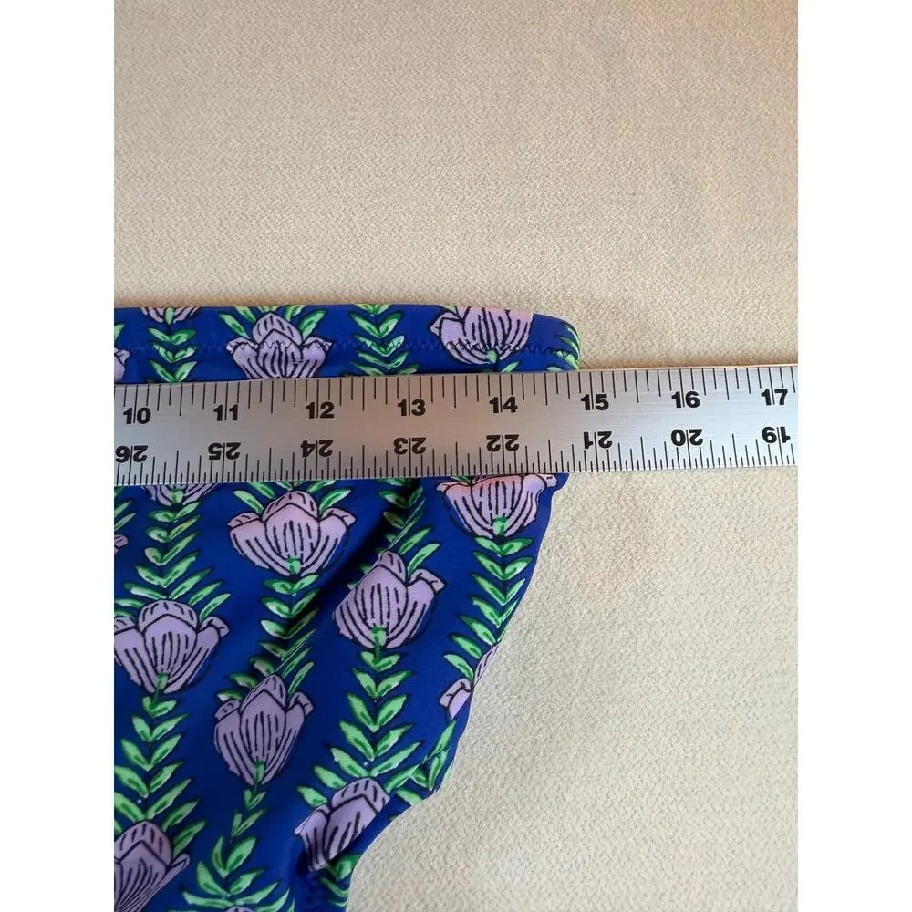 J.Crew Strapless One Piece Swimsuit Medium Blue Floral Block Print Bandeau
